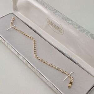 VTG 1960's Monet Gold Tone Clear Crystal Diamond Tennis Bracelet W Original Box